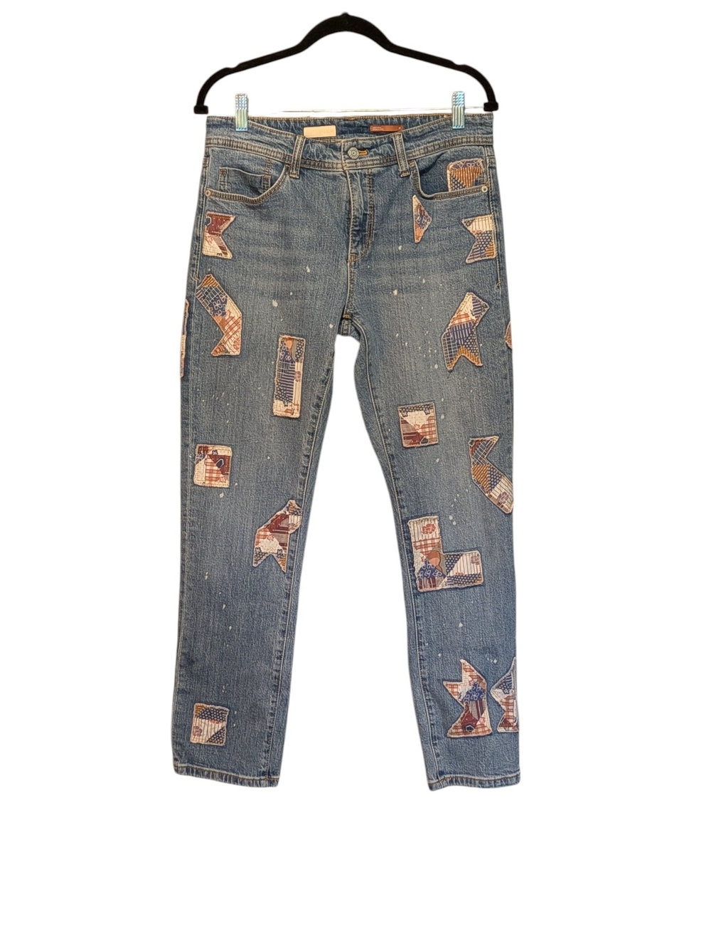 Pilcro Patch-Embellished Boyfriend Jeans in Blue